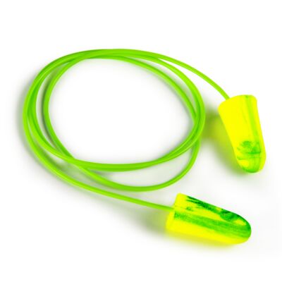 Foam Earplugs, Disposable Earplugs, Corded, NRR 33, Green