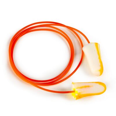 Foam Earplugs, NRR 33, Corded, Disposable Earplugs, Softies, Orange, Compliance, Tapered Shape