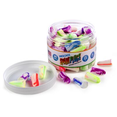 Foam Earplugs, Disposable Plugs, Sparkplugs, Uncorded, NRR 33, Non-irritating, small ears, Earplug canisters