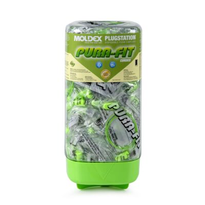 Earplug Dispenser, 150, Pura-Fit, NRR 33, Corded, Bagged, Compliance, Disposable Earplugs, Green, Sleek Shape
