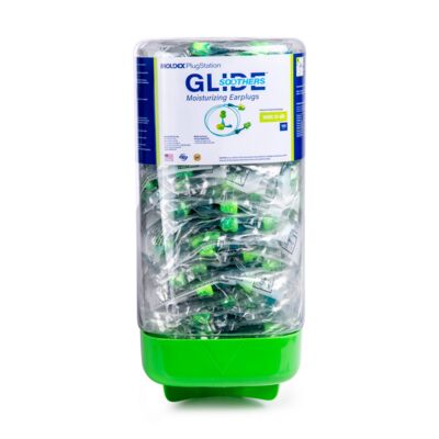 Earplug Dispenser, 100, Glide Soothers Foam Twist and Push-In Moisturized Earplug, NRR 31, Corded, Bagged, Compliance, Disposable Earplugs